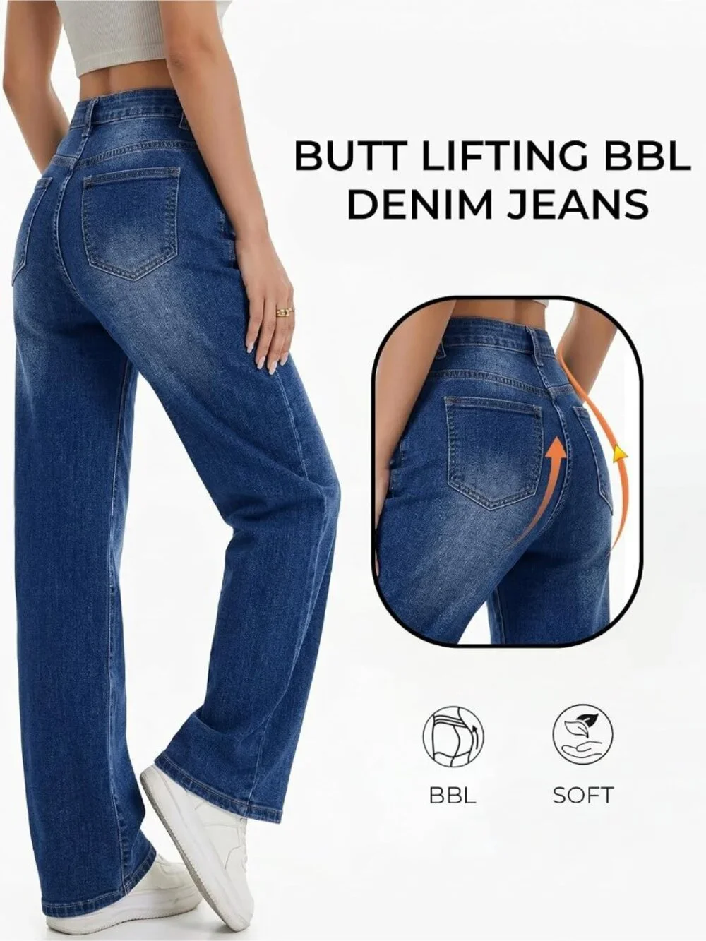 Women's Classic Blue Denim Y2k Straight Leg Button Zip High Waisted Baggy Jean